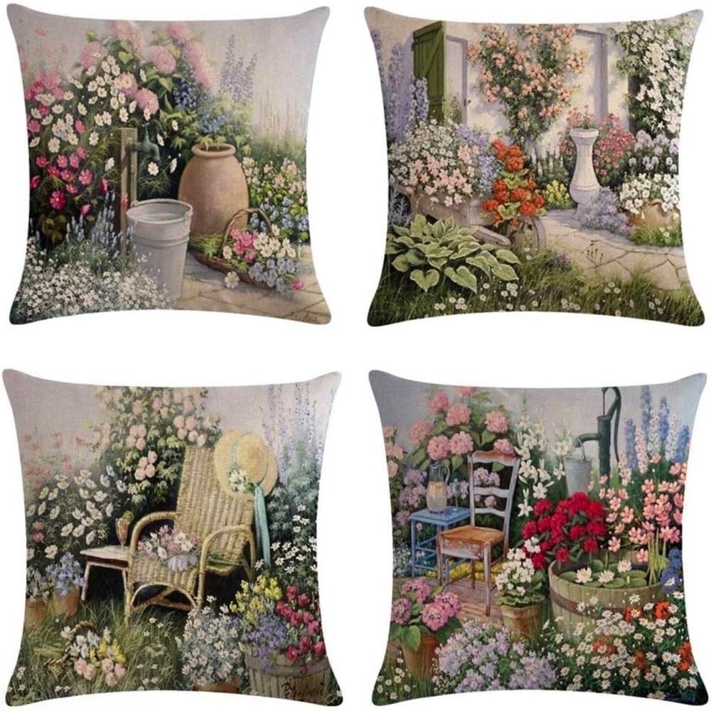 NIP Pillow cover set of 4 . 18” x 18”  Zipper open/close Retro Garden